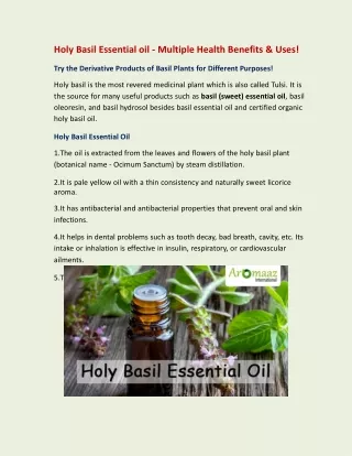 Holy Basil Essential oil - Multiple Health Benefits & Uses!