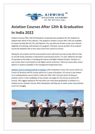 Aviation Courses After 12th & Graduation in India 2022