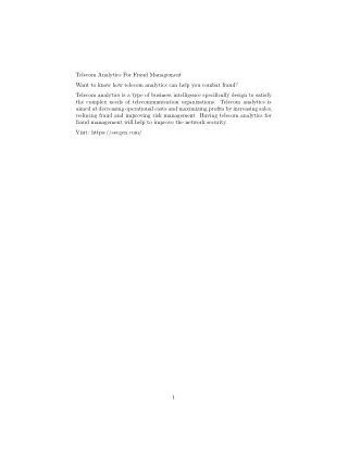 Telecom Analytics For Fraud Management
