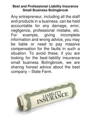Best and Professional Liability Insurance Small Business Bolingbrook