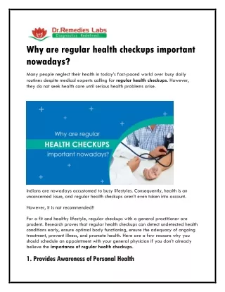 why are regular health checkups important nowadays