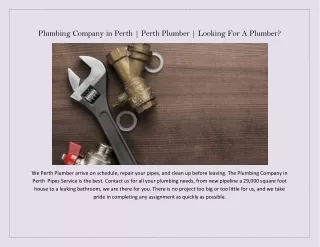 Plumbing Company in Perth | Perth Plumber | Looking For A Plumber?