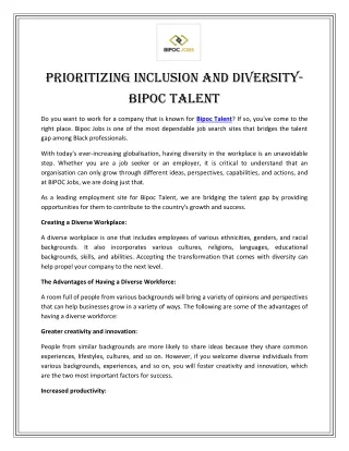 prioritizing inclusion and diversity bipoc talent