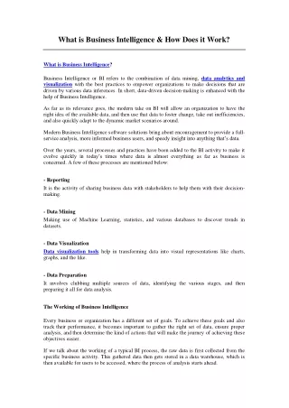 what is business intelligence how does it work