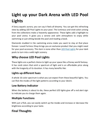 light up your dark arena with led pool lights