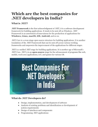 Which are the best companies for .NET Developers in India?