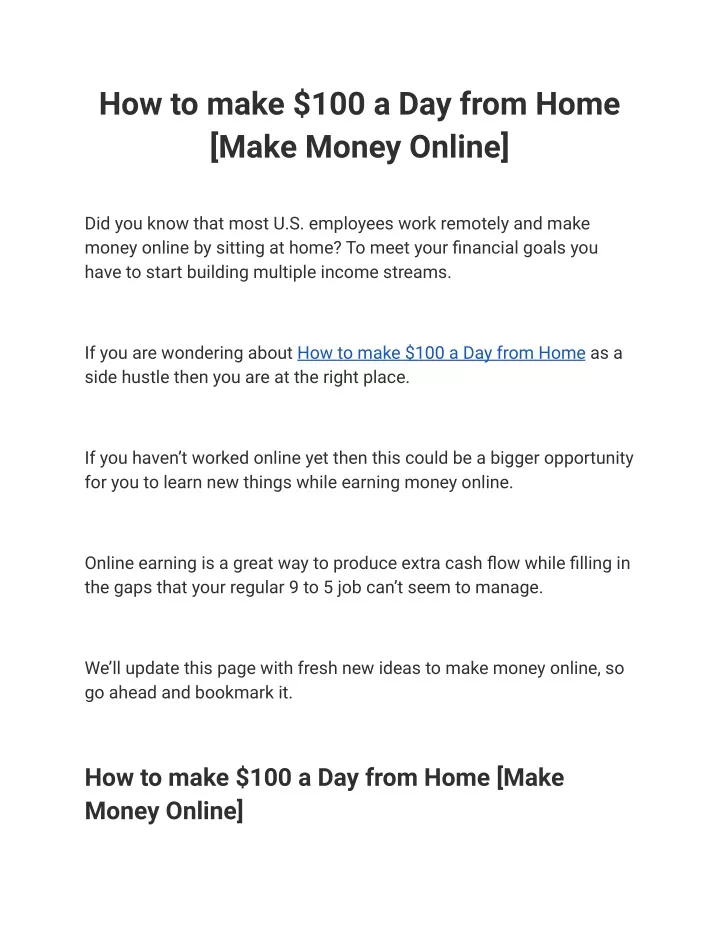 How To Make 100 A Day From Home