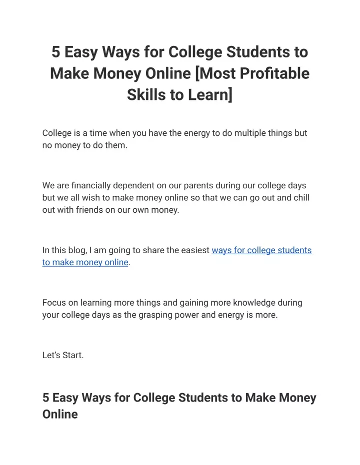 5 easy ways for college students to make money