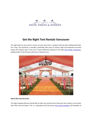 Get the Right Tent Rentals Vancouver