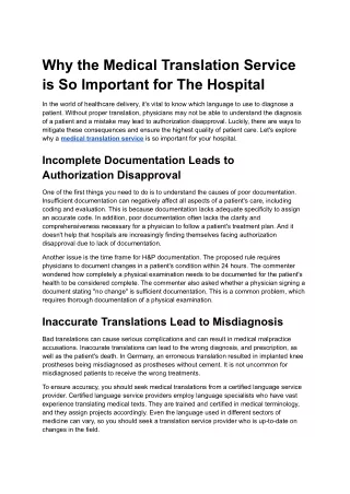 Why the Medical Translation Service is So Important for The Hospital