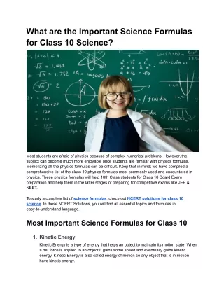 What are the Important Science Formulas for Class 10 Science