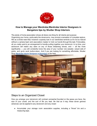 How to Manage your Wardrobe,Wardrobe Interior Designers in Bangalore tips by Shutter Shop Interiors