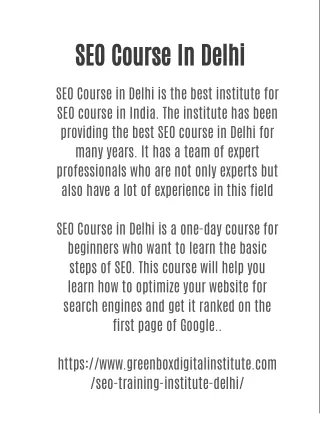 Seo Course in delhi