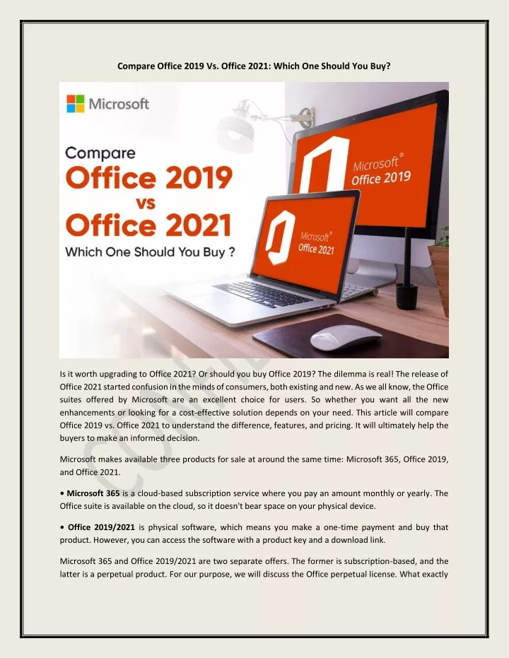 compare office 2019 vs office 2021 which