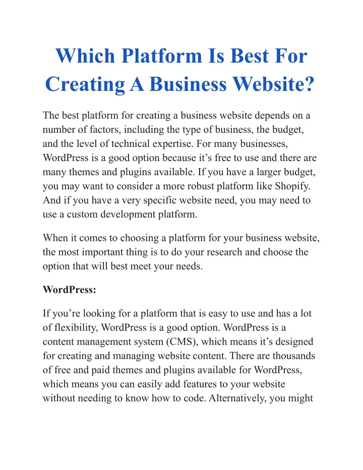 which platform is best for creating a business