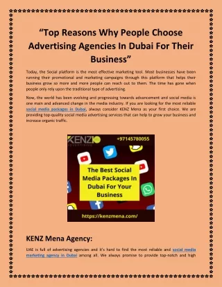 “Top Reasons Why People Choose Advertising Agencies In Dubai For Their Business”