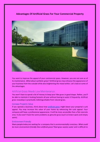Advantages Of Artificial Grass For Your Commercial Property