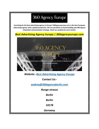 Best Advertising Agency Europe 360agencyeurope.com