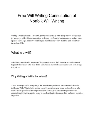 Free Will Writing Consultation at Norfolk Will Writing