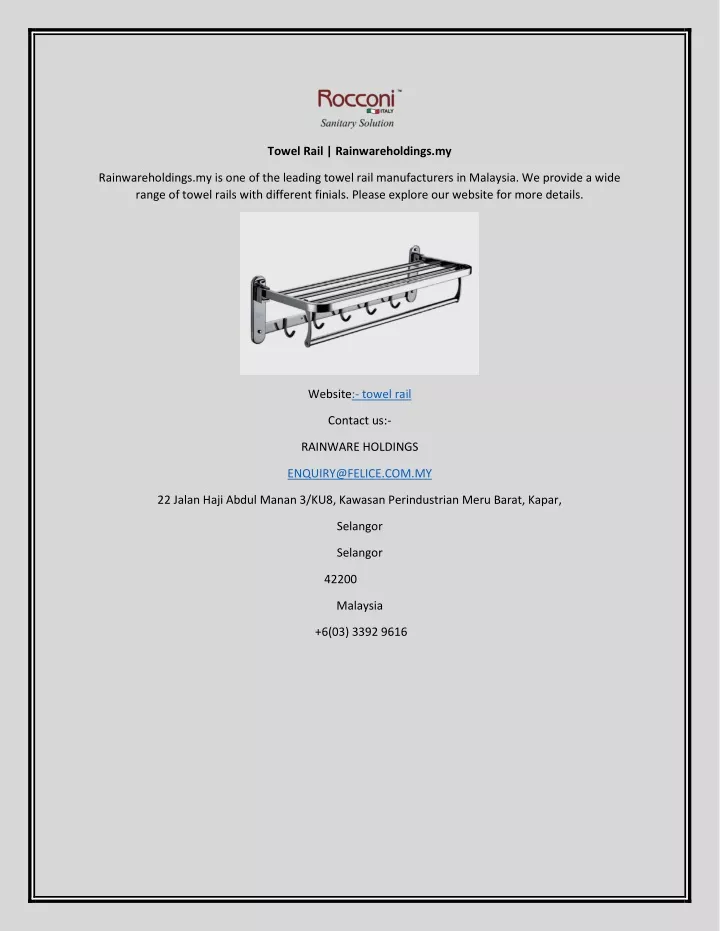 towel rail rainwareholdings my