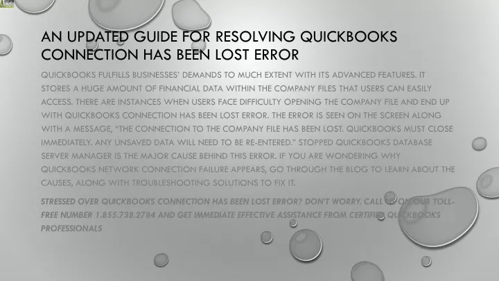 an updated guide for resolving quickbooks connection has been lost error