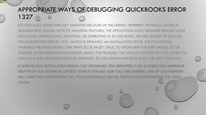 appropriate ways of debugging quickbooks error 1327