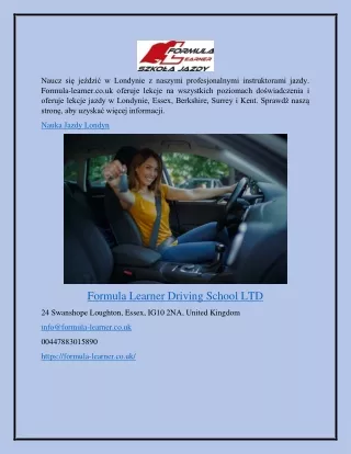 Nauka Jazdy Londyn Formula-learner.co.uk