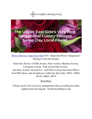 Flower Delivery in Upper East Side NYC
