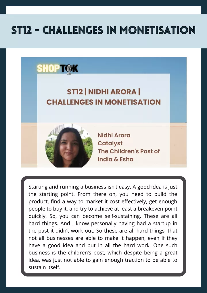 st12 challenges in monetisation st12 challenges