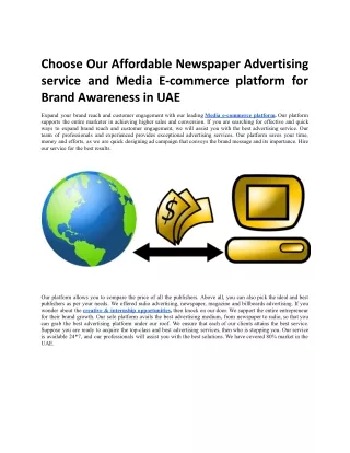 Choose Our Affordable Newspaper Advertising service and Media E-commerce platform for Brand Awareness in UAE