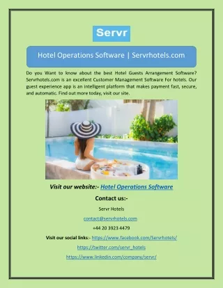 Hotel Operations Software | Servrhotels.com