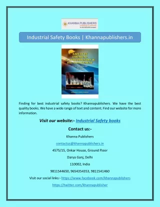Industrial Safety Books | Khannapublishers.in