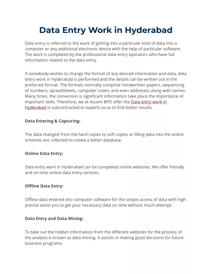 data entry work in hyderabad