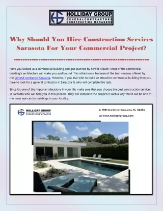 Why Should You Hire Construction Services Sarasota For Your Commercial Project?