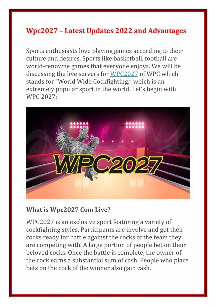 wpc2027 latest updates 2022 and advantages