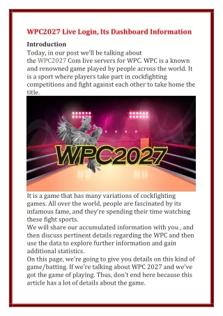 wpc2027 live login its dashboard information