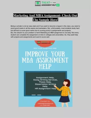 Marketing And MBA Assignment- Check Out The Sample Here
