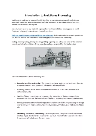 Introduction of Fruit Puree Processing