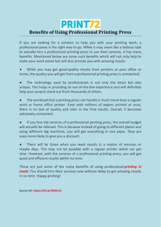 benefits of using professional printing press