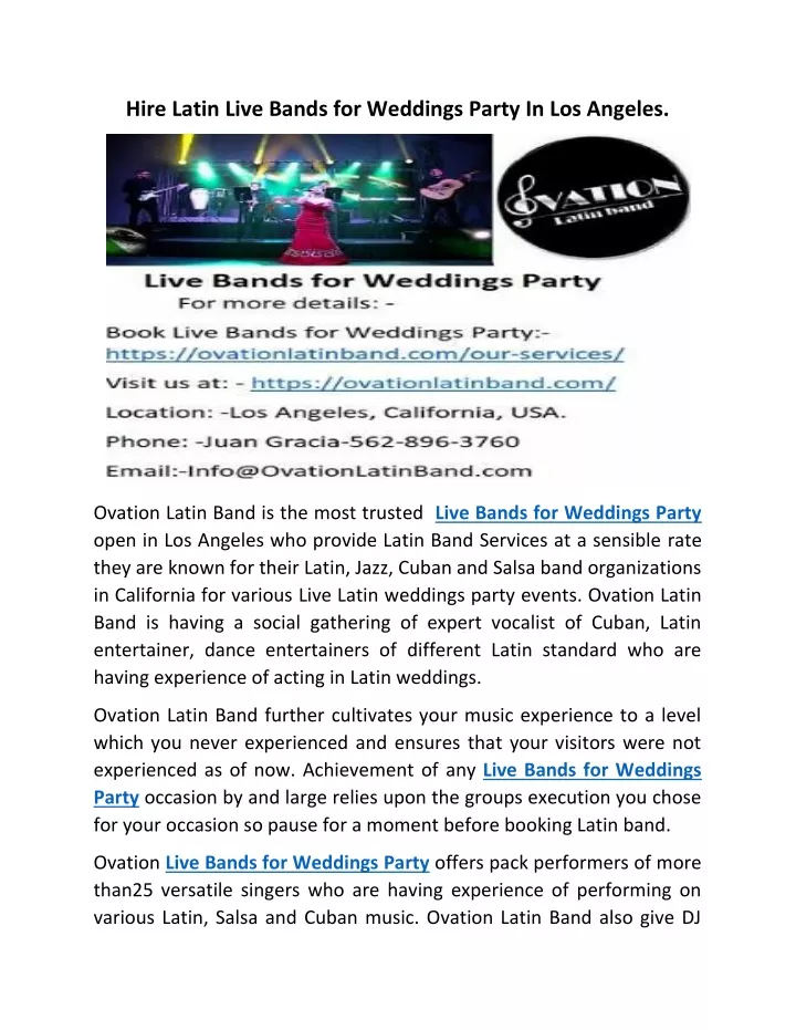hire latin live bands for weddings party