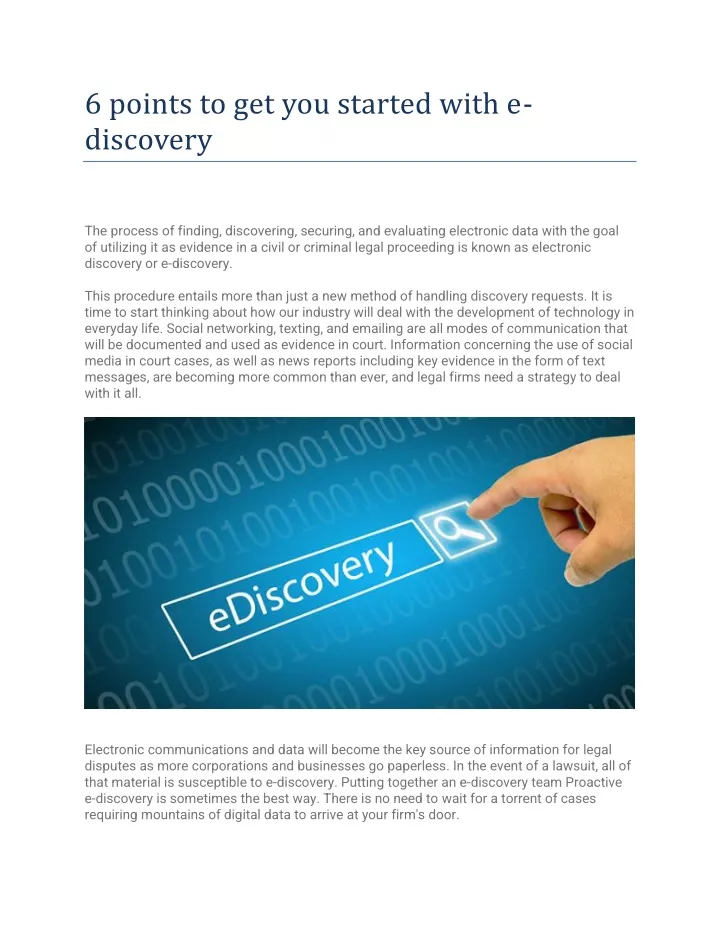 6 points to get you started with e discovery