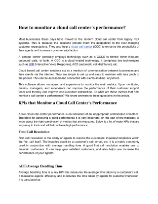 how to monitor a cloud call center s performance