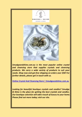 Online Crystal And Cleansing Store  Smudgeandshine.com.au
