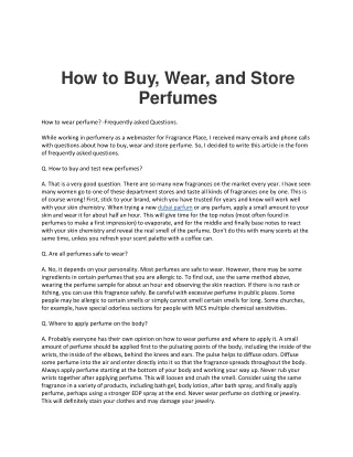 How to Buy, Wear, and Store Perfumes