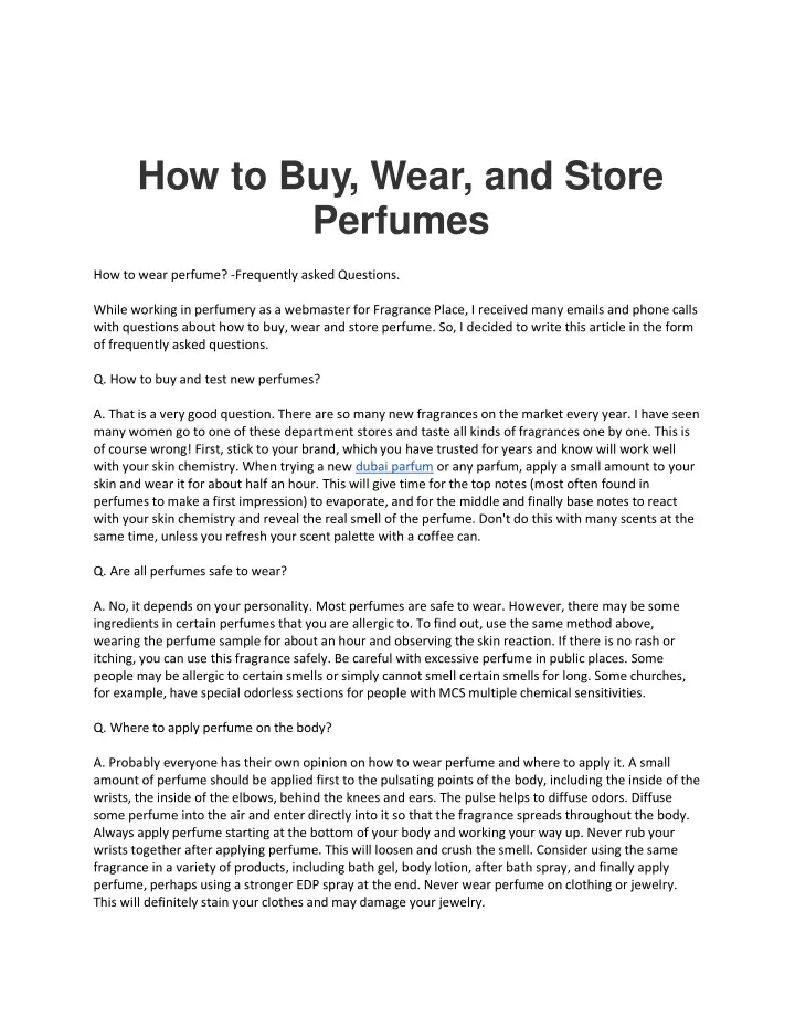 how to buy wear and store perfumes