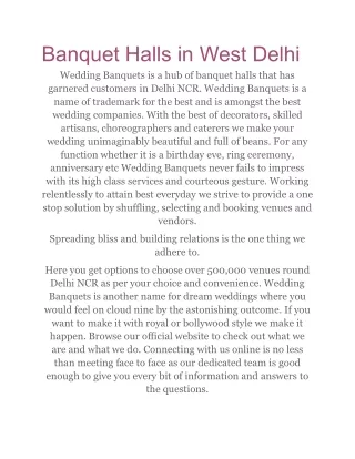 Banquet Halls in West Delhi