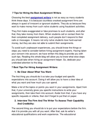 7 tips for hiring the best assignment writers