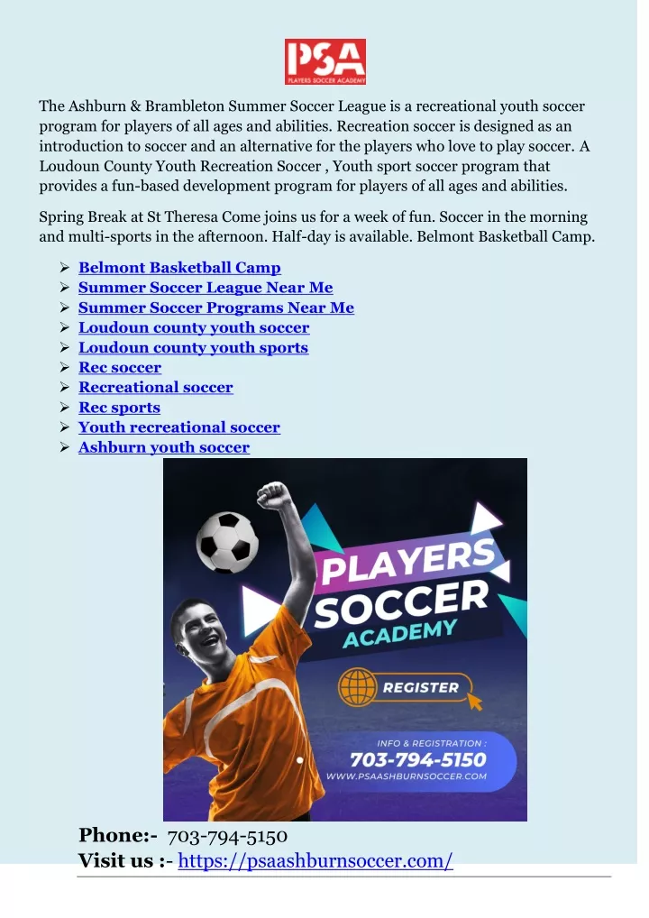 the ashburn brambleton summer soccer league