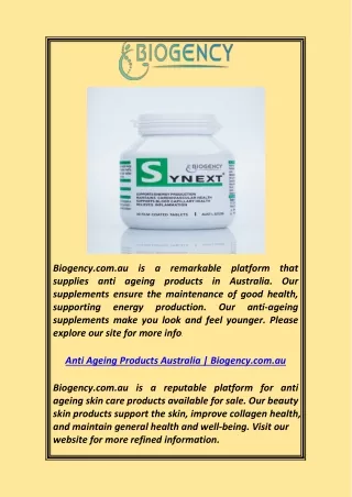 biogency com au supplies anti ageing products