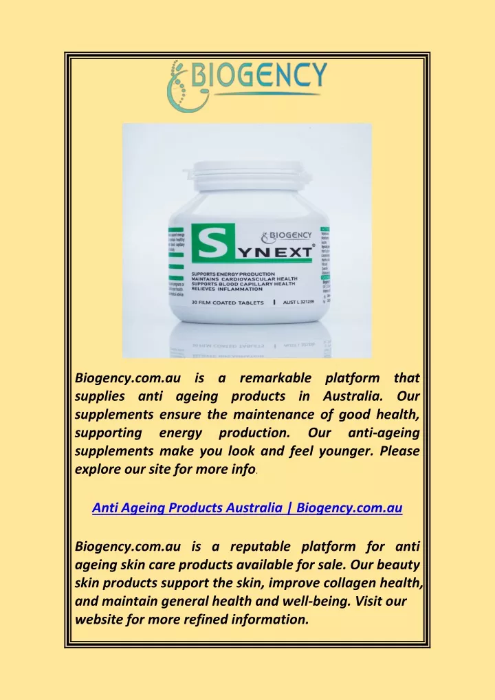 biogency com au supplies anti ageing products